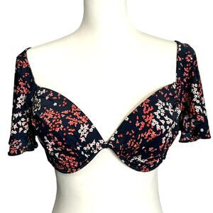 MICHAEL KORS | NEW Large Pink Floral Flutter Sleeve‎ Underwire Bikini Swim Top